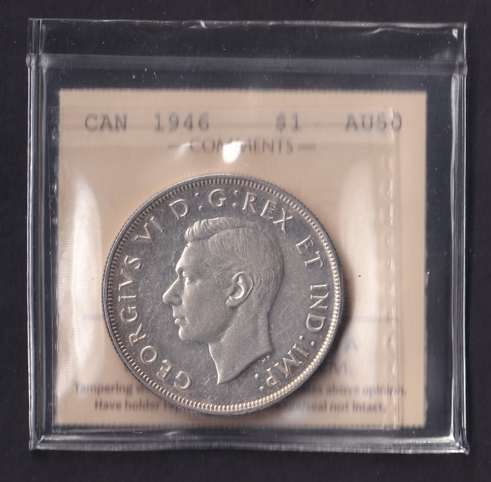 Canada 1946 $1 One Silver Dollar ICCS Graded AU-50 .800 Silver