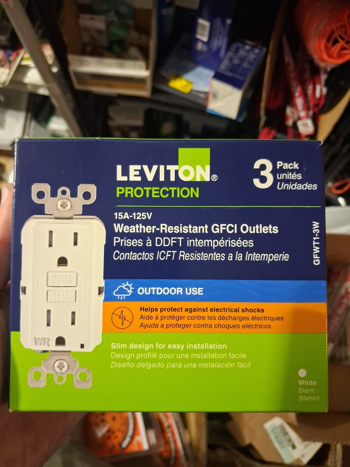 Leviton GFWT1-3W Self-Test 15A GFCI Duplex Outlet - Weather resistant - White