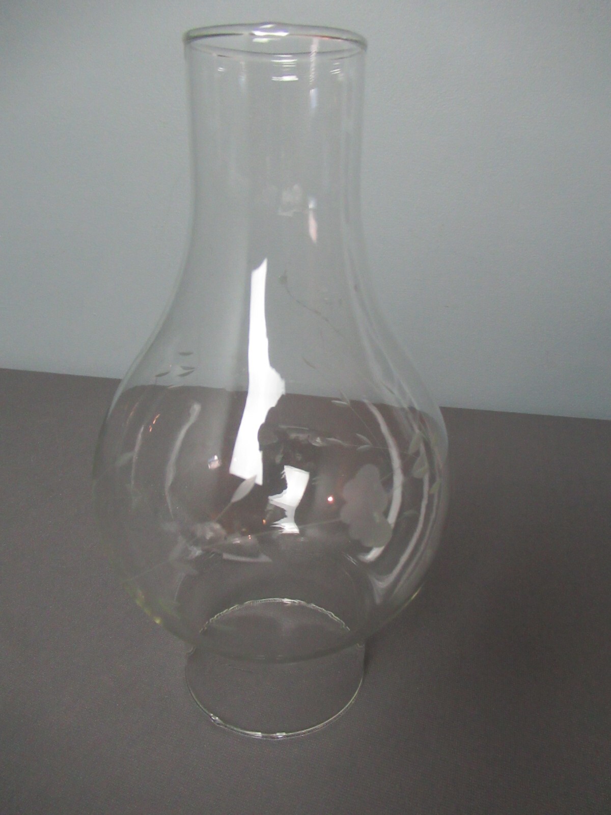 Glass Hurricane Lamp Globe - Floral Etched - Princess House - 9" tall - k4 cm
