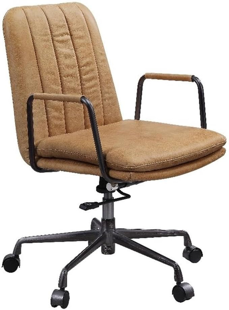 Eclarn Leather Adjustable Height Swivel Office Chair in Brown
