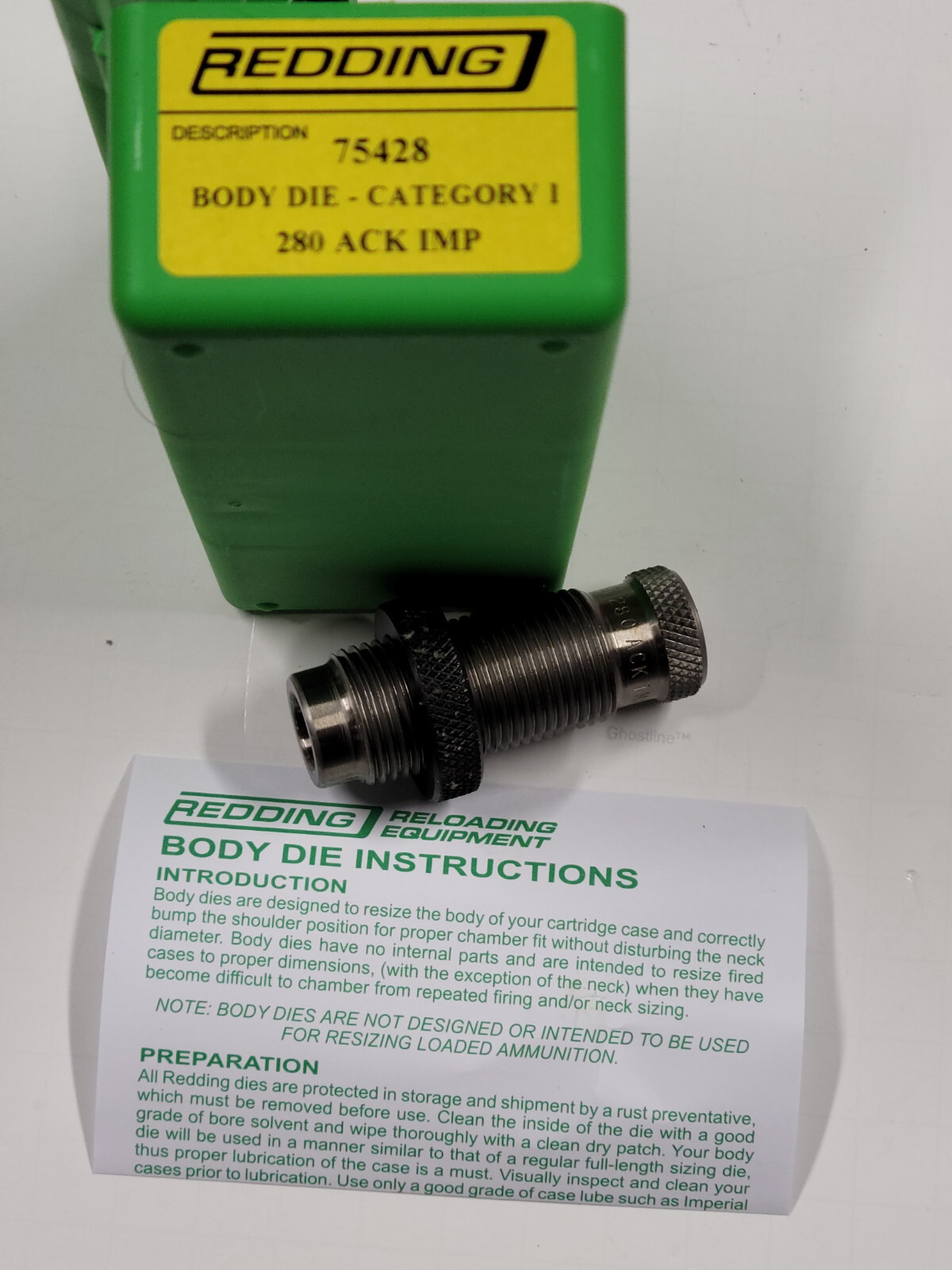 75428 REDDING BODY SIZING DIE - 280 ACKLEY IMPROVED - NEW IN PACKAGE - FREE SHIP
