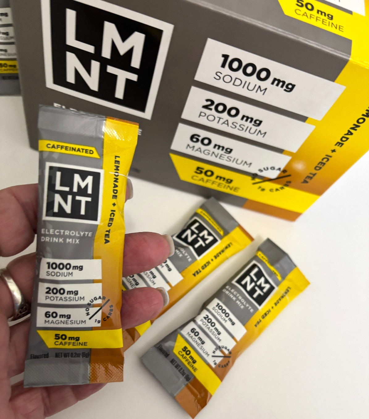 BUY 3-12 LMNT ELECTROLYTE Lemonade ICED TEA Salt CAFFEINE Hydration Drink Packet