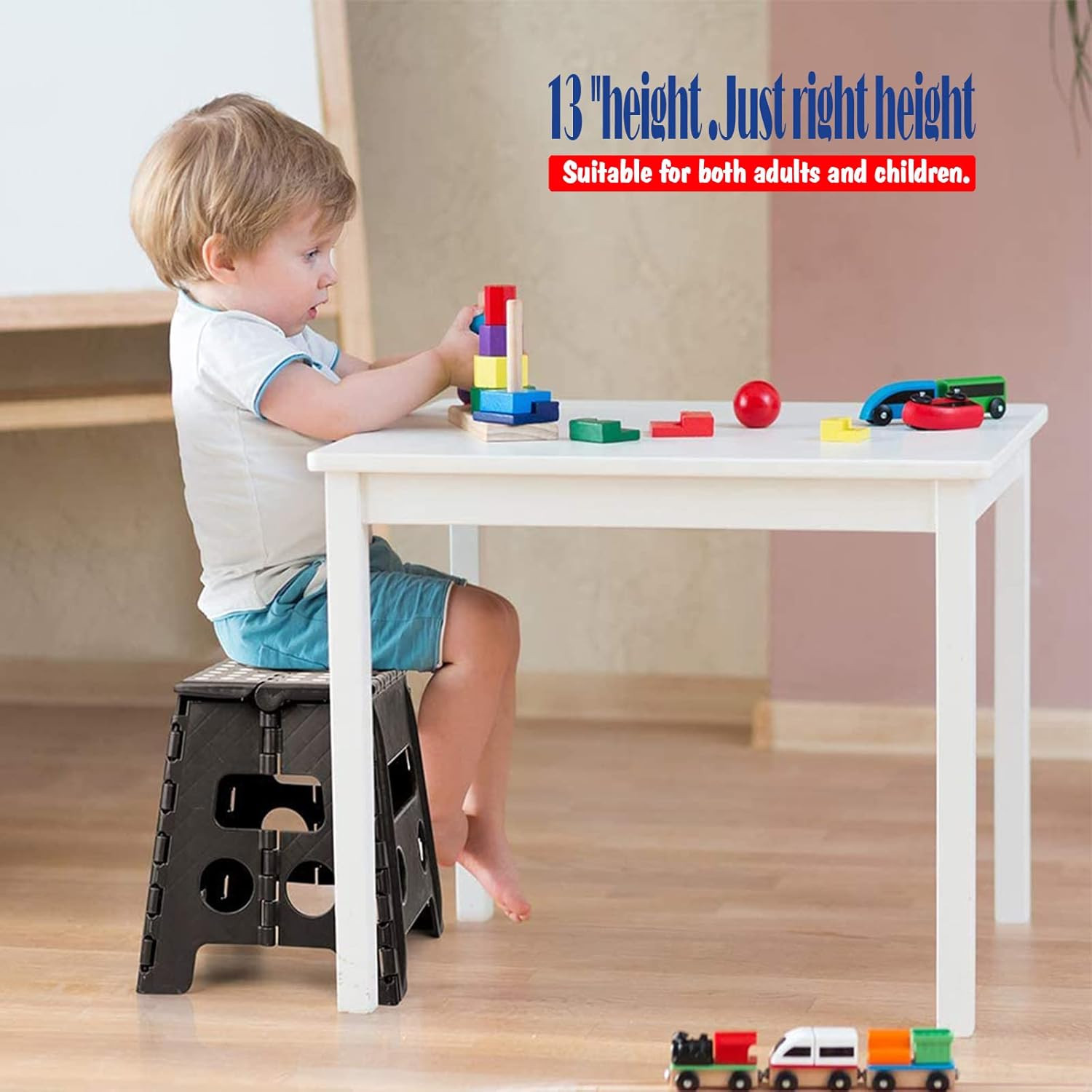 Folding Step Stool 13 Inch, Sturdy Collapsible Step Stool Foldable up to 300 Lbs