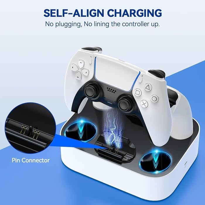 PS5 Controller Charger Station with LED Indicator,Self-Aligning Charging Dock