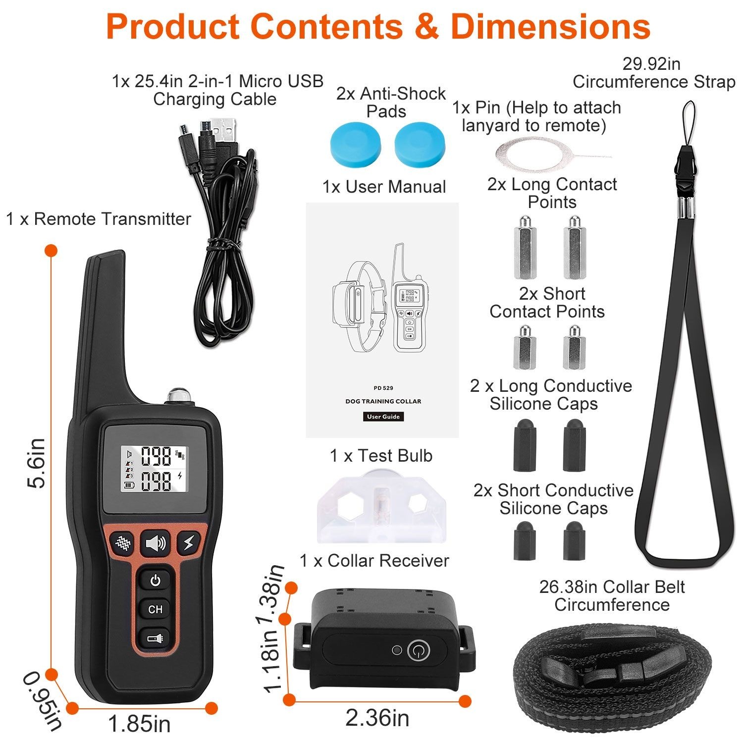 3280FT Training Collar 3 Channels Rechargeable Transmitter Receiver Flashlight