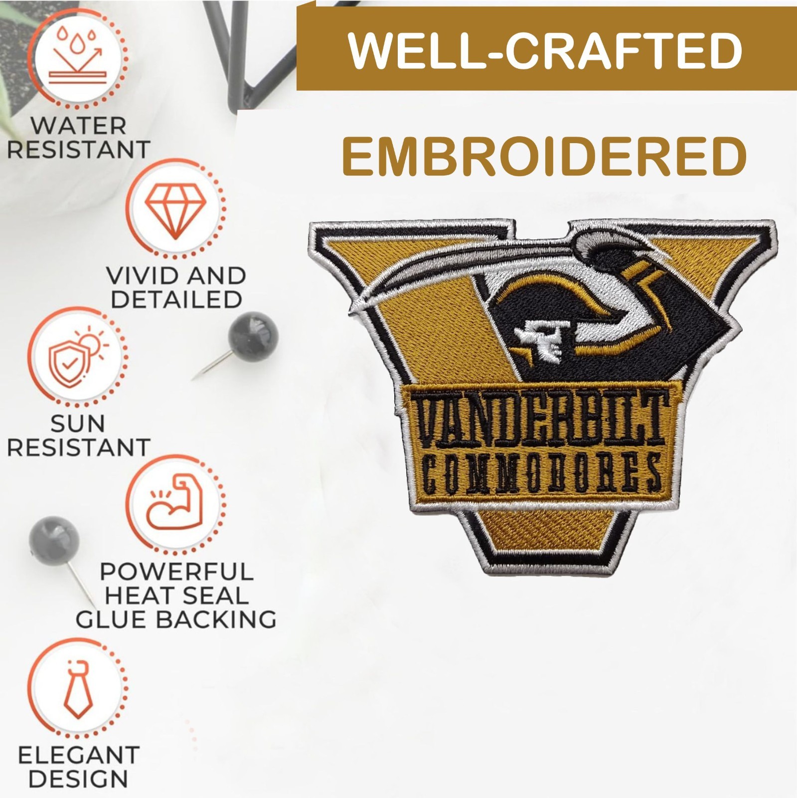 Vanderbilt Commodores NCAA Team Logo Iron On Patch-Sew Patch-Embroidered Patch