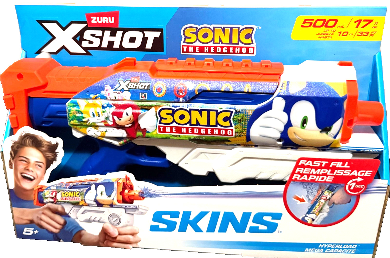 ZURU XSHOT Skins Sonic the Hedgehog Hyperload Water Blaster 500ml MPN 50010
