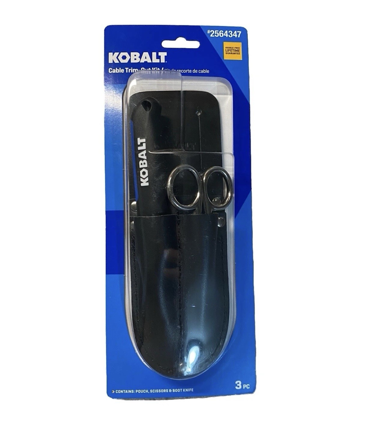 KOBALT CABLE TRIM-OUT KIT 3 Pc - LEATHER POUCH -BOOT KNIFE & SCISSORS #2564347
