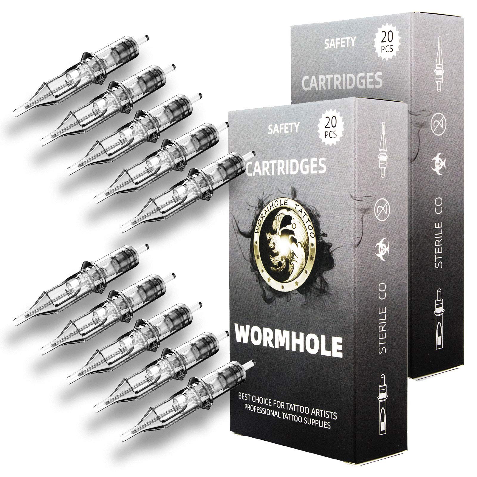 Wormhole Tattoo Cartridge Needles 50pcs Assorted 50 Count (Pack of 1), White
