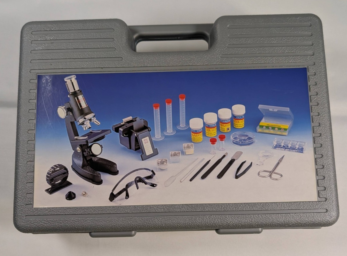 Edu-Science Student Microscope Set Hard Carrying Case Tubs Slides As Is-tested