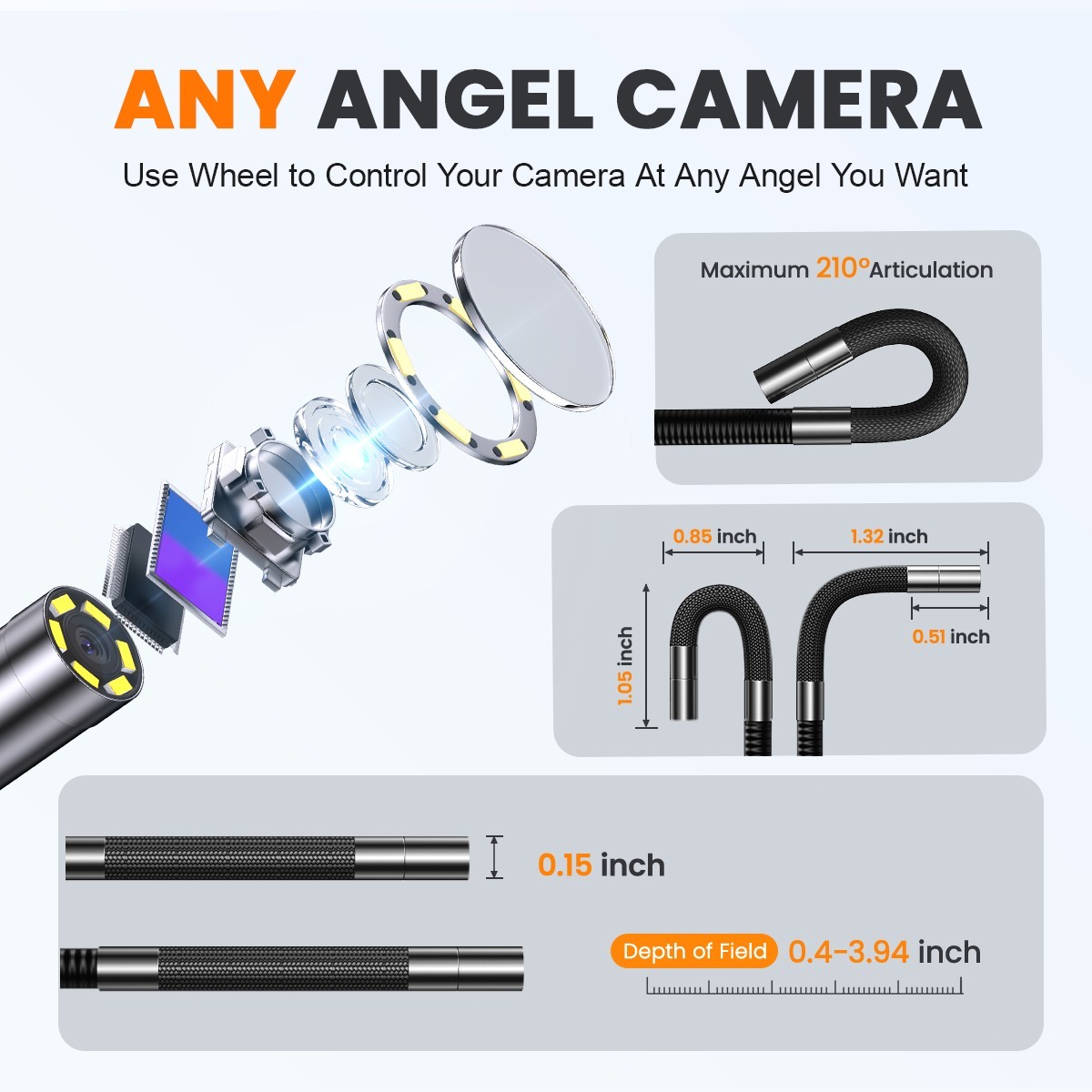 6 Leds Two-Way Articulating Borescope Camera Endoscope Inspection Camera 3.9MM