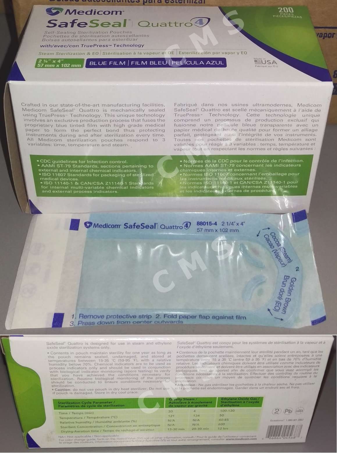 MEDICOM SafeSeal Quattro Self Seal Sterilization Pouches 2.25"x4" 200/BX 88015-4
