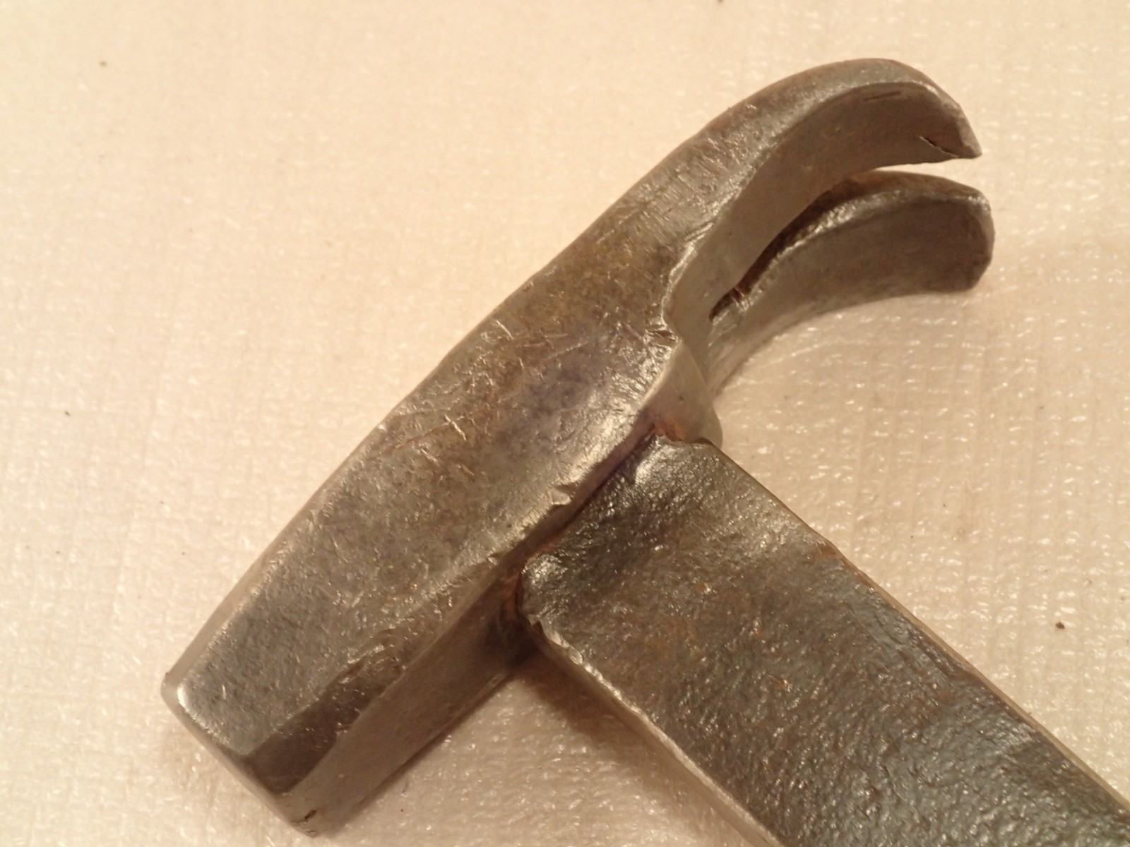 Early Blacksmith Made Rivet Driving Claw Hammer, 13.5" L Pry Bar Stock Handle