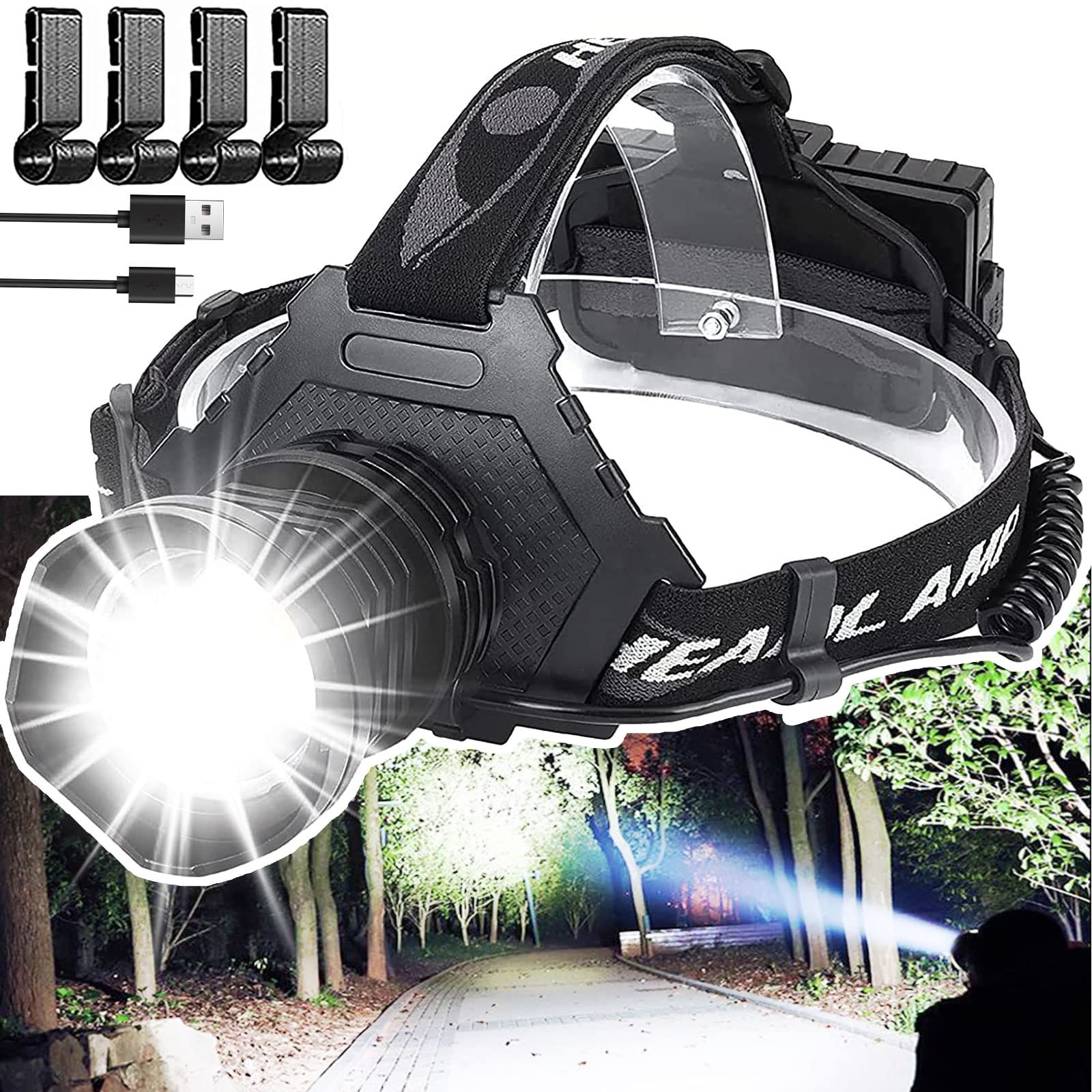 1/2X LED Work Lamp Flashlight Super Bright Headlamp Rechargeable Headlight Head