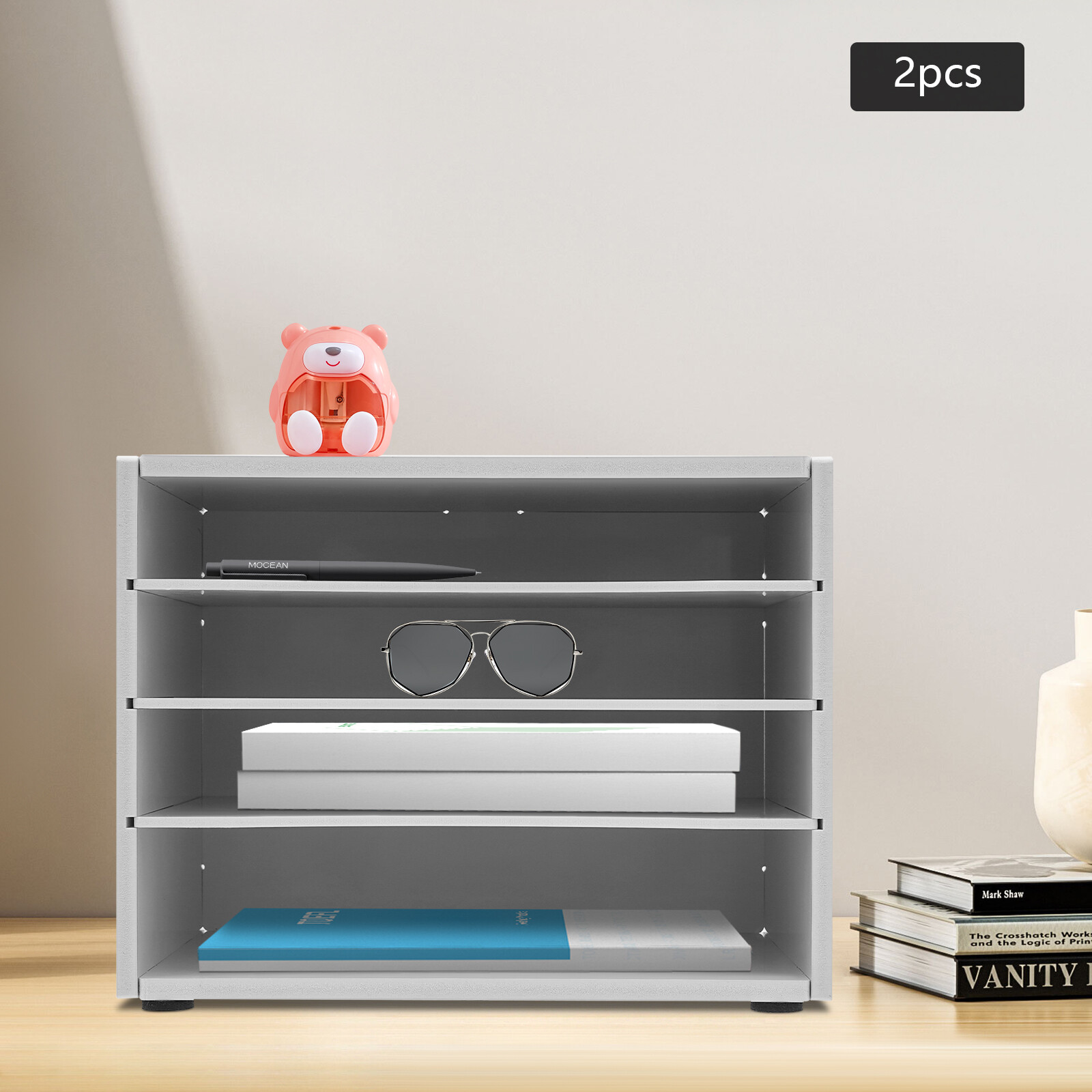 2* Desktop Organizers,13.39*9.06*9.96" File Organizer,4 Compartments File Holder