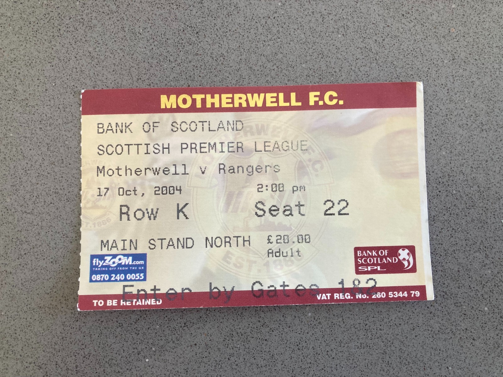 Motherwell v Rangers 2004-05 Match Ticket