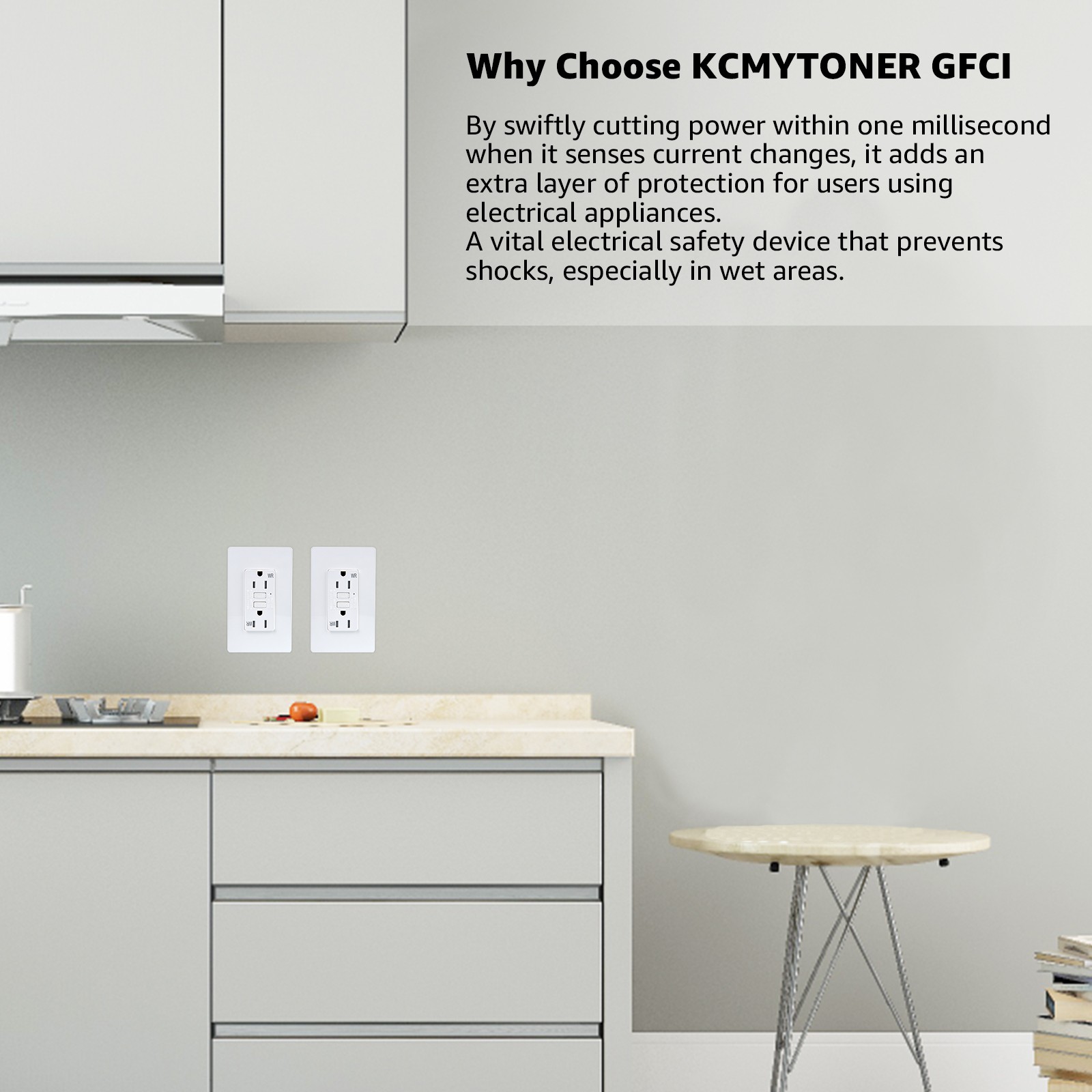 8PK Slim Design GFCI Outlet 15A Residential & Commercial Grade Wet Location Use