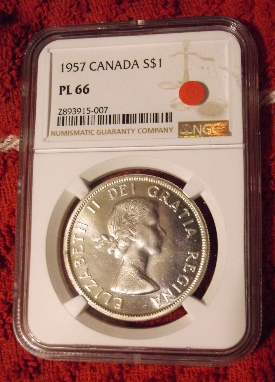 1957  CANADA  SILVER  $1  DOLLAR..NGC  PL-66...PERFECT  COIN...SHINY