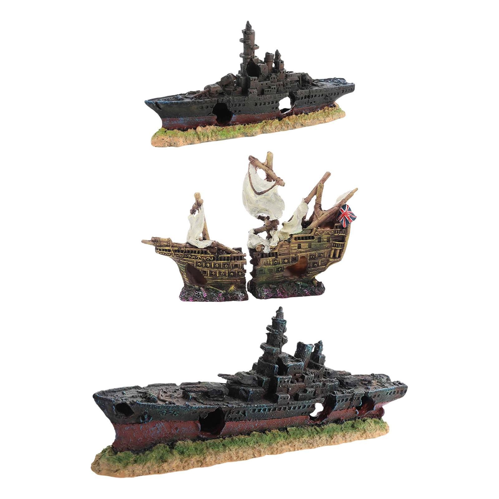 Aquarium Shipwreck Decoration Reptiles Hideout Landscaping Terrarium Habitat