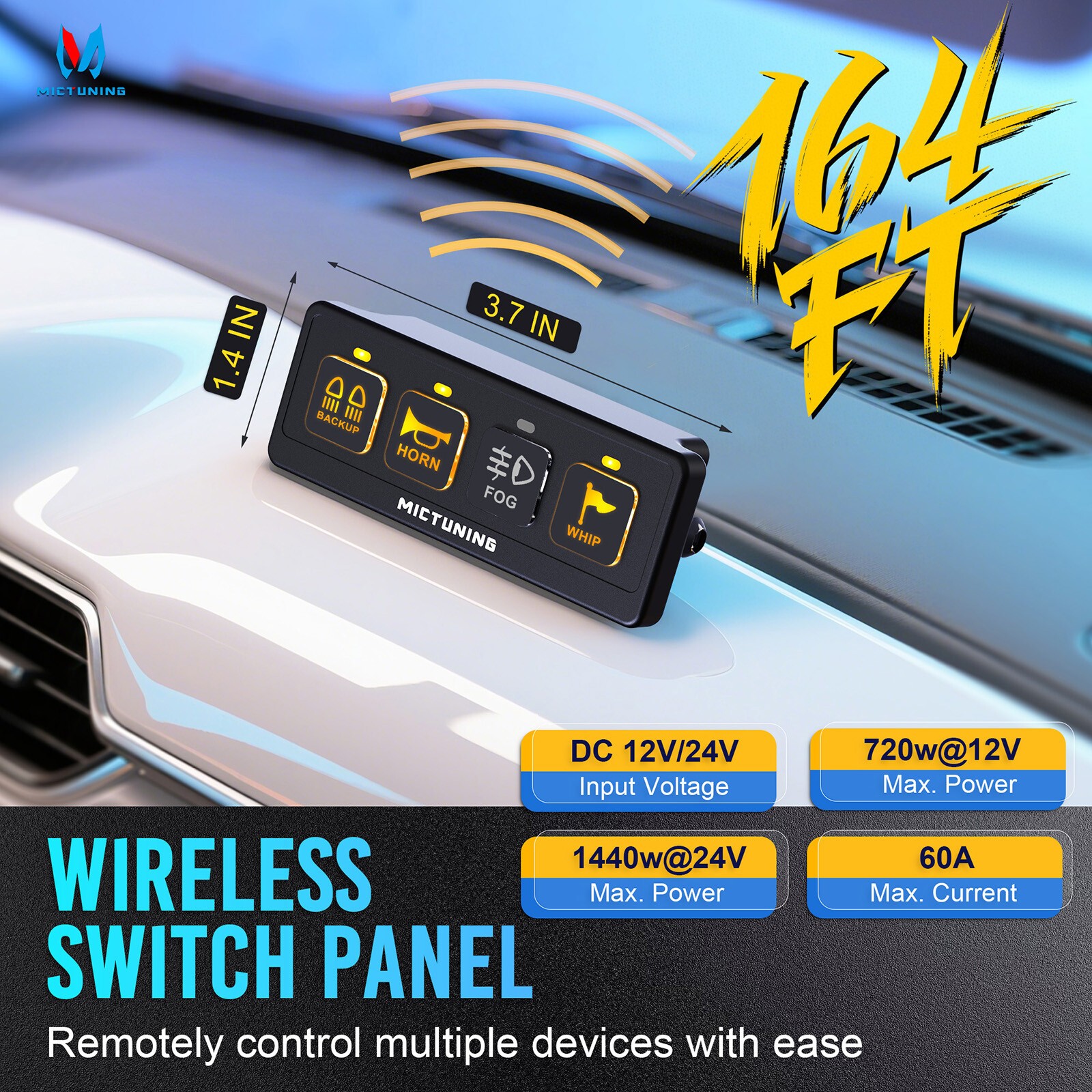 MICTUNING Wireless Switch Panel 12v LED Circuit Relay System Truck Marine Boat