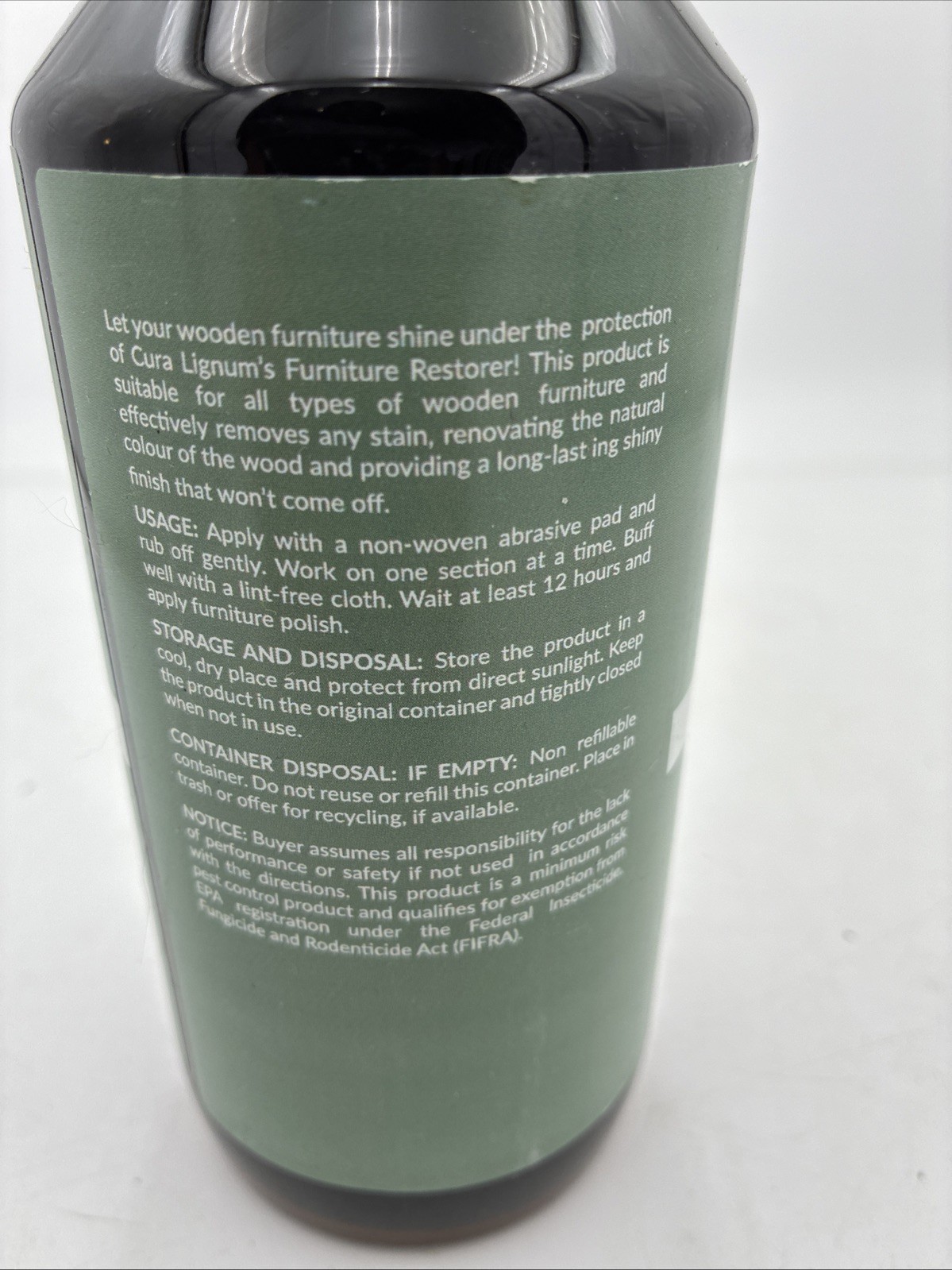 Cura Lignum Furniture Restorer. All Natural Formula . NEW 17ozs