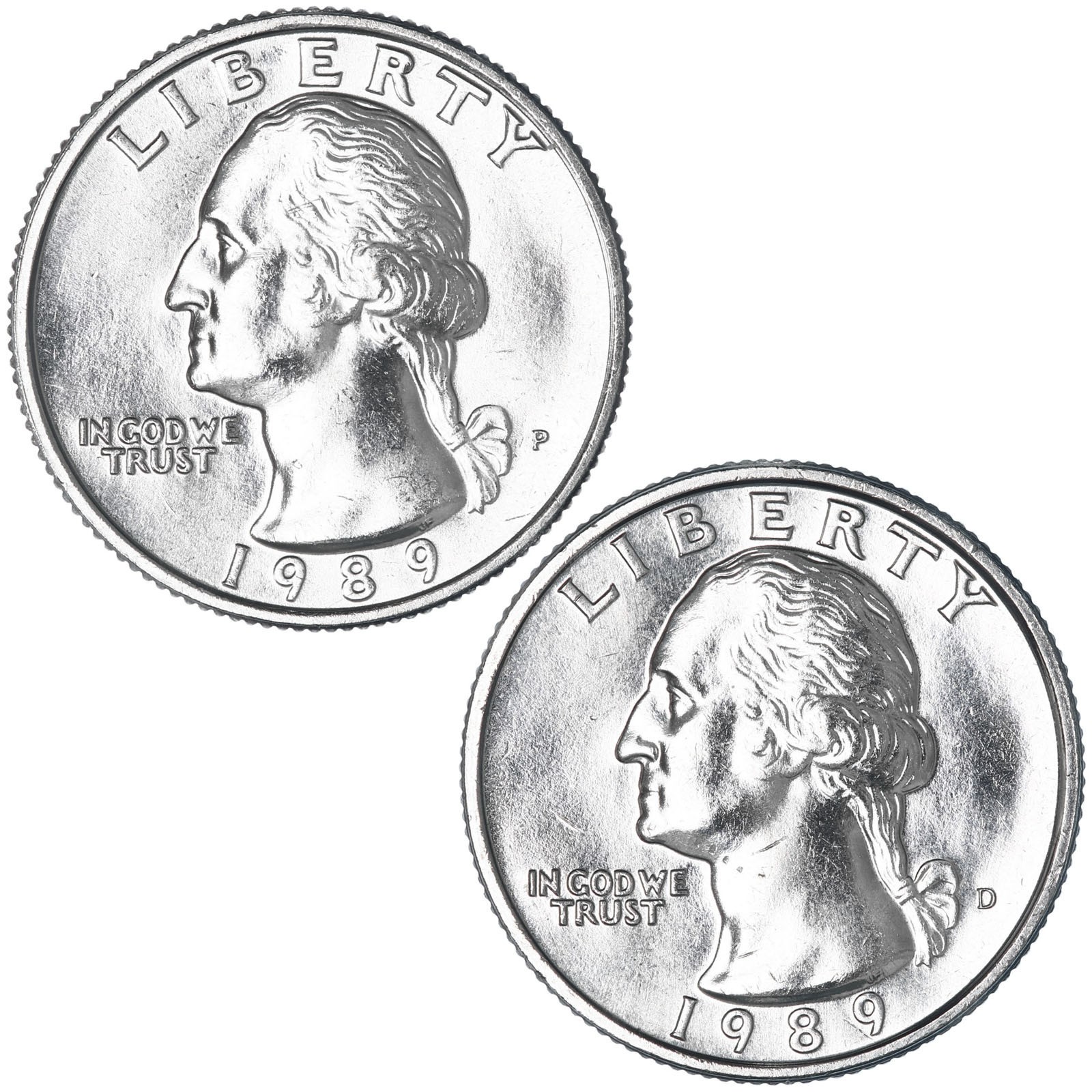 1989 P D Washington Quarter BU 2 Coin Year Set