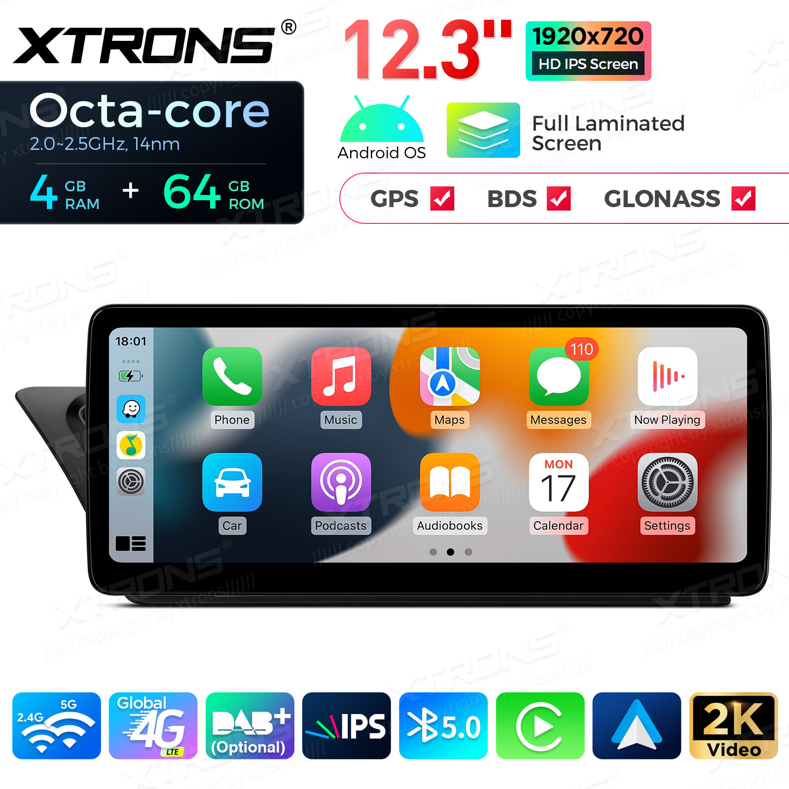 12.3" Screen for Audi A4 A5 Car Stereo Navigation GPS Octa Core Bluetooth 4G 64G