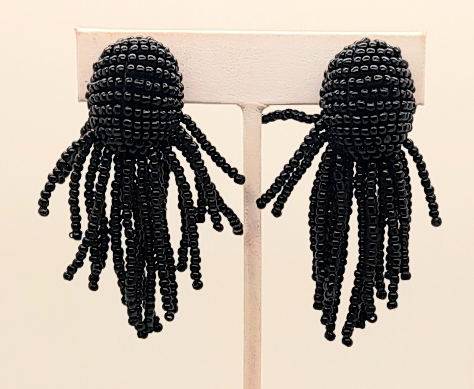 E307 Vintage boho handmade black seed bead clip on Drop party fashion earrings