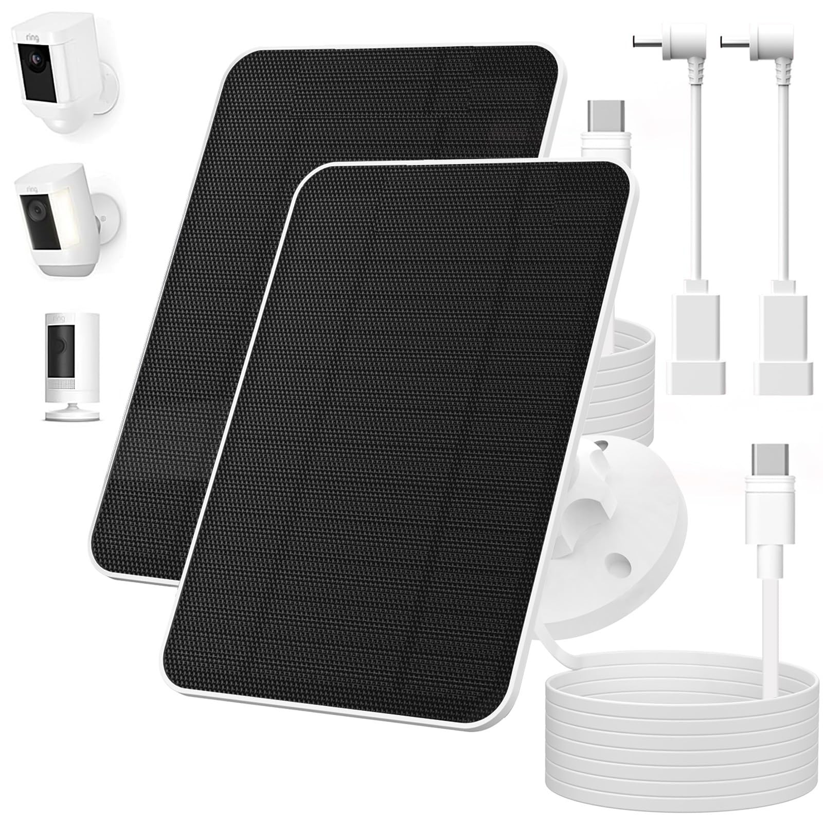 Pywenlo Solar Panel for Ring Camera,2 Pack 4W Weather-Resistant Charger White