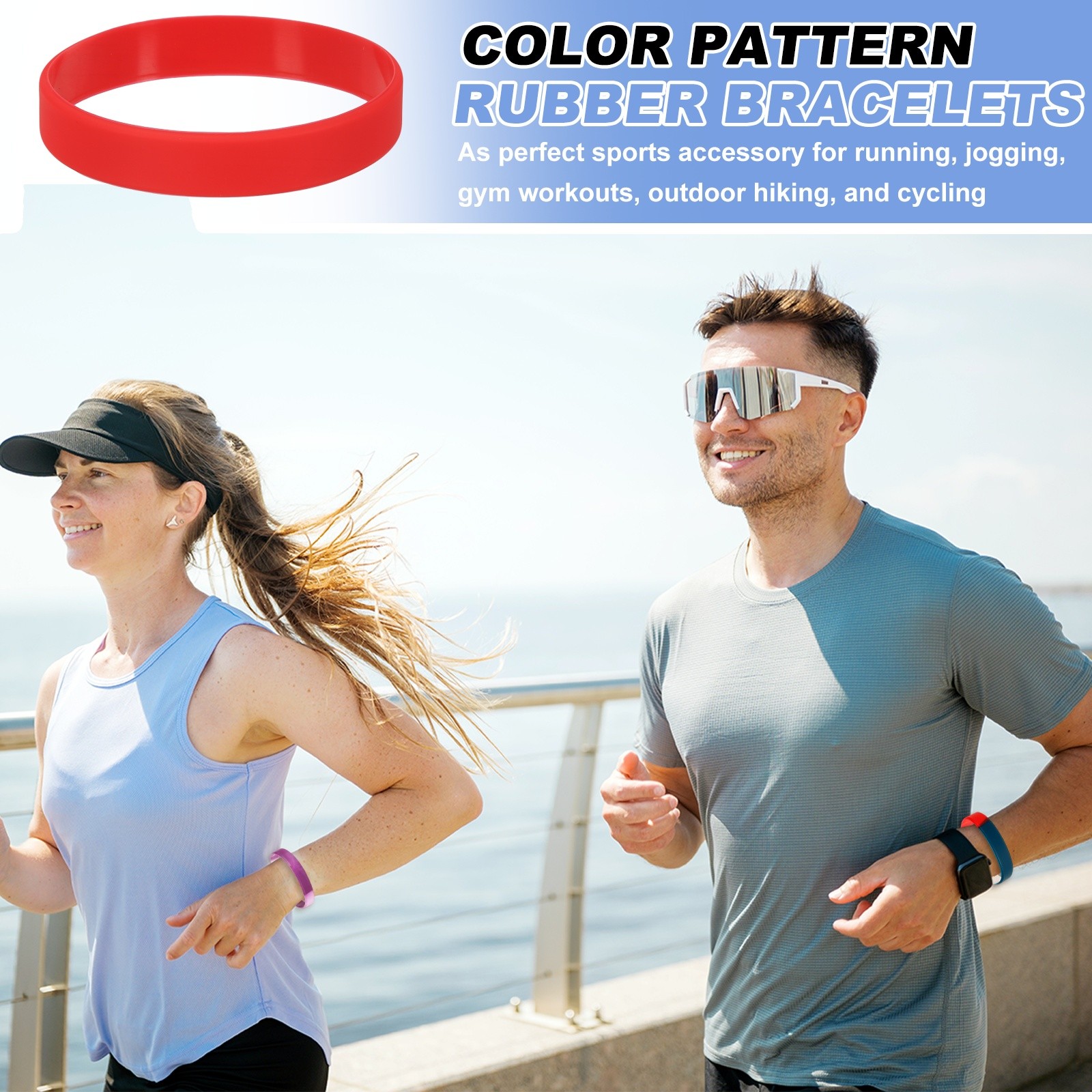 Silicone Wrist Bands, Color Pattern Rubber Bracelets 50 Pcs&8"& Red