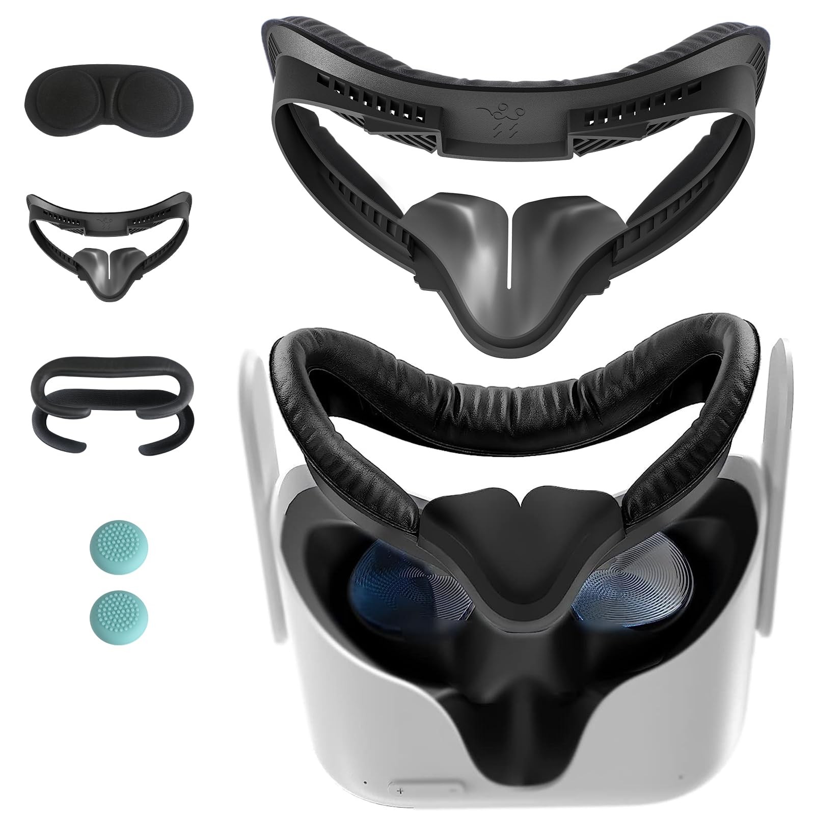 Hanpusen VR Face Pad for Oculus Quest 2 Accessories, 6-in-1 Set Facial black