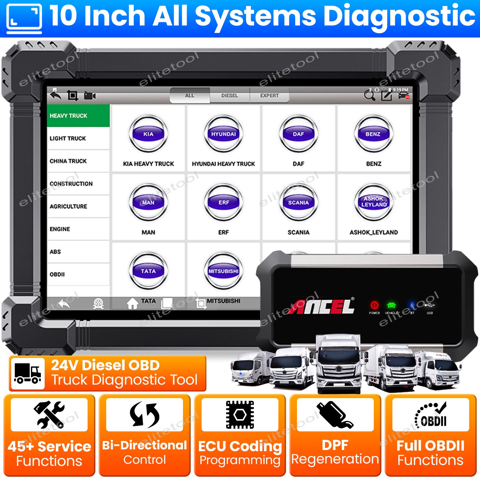 ANCEL X7 HD Diesel Truck Scanner All System DTC Reader ABS SRS EPB DPF Reset