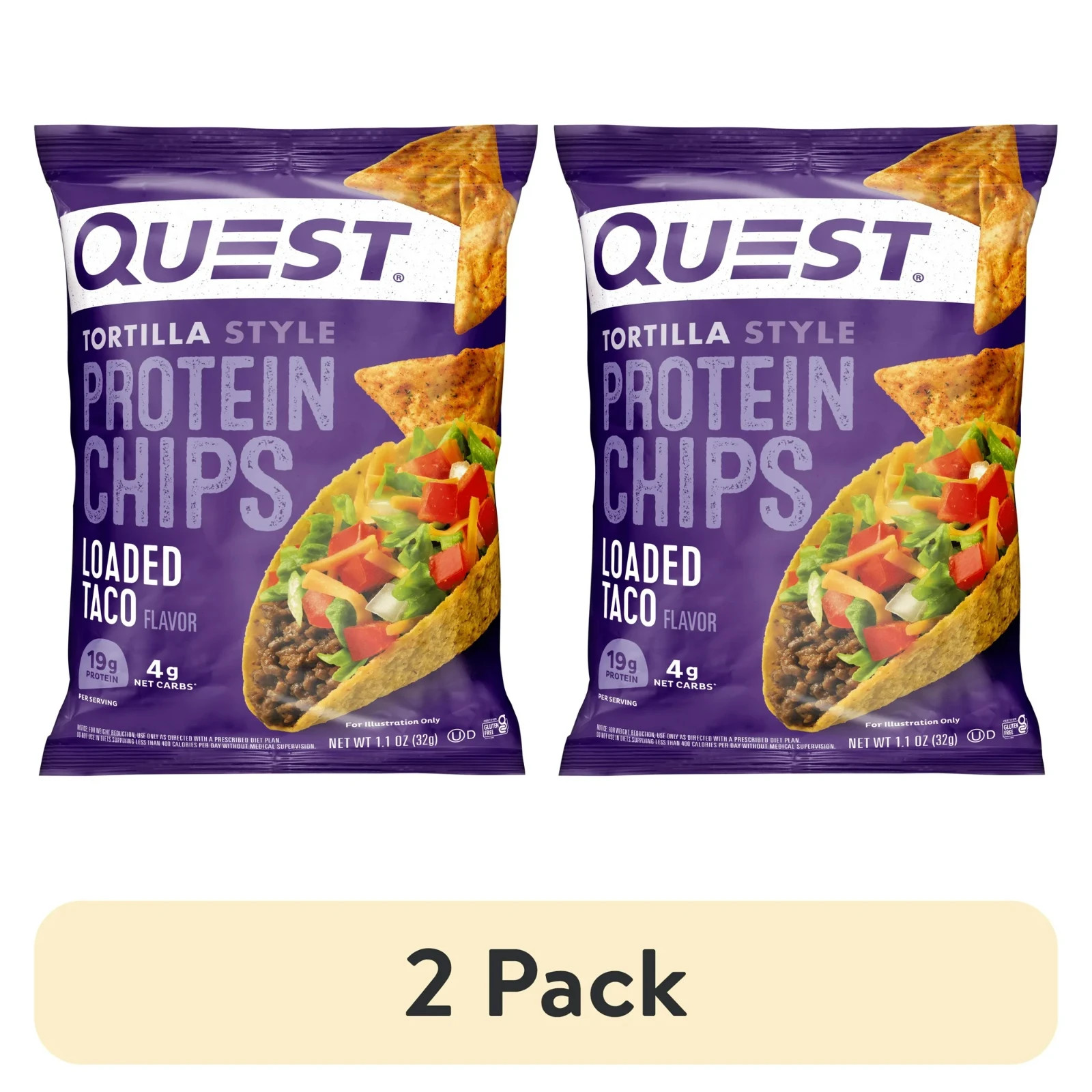 (2 pack) Quest Tortilla Style Protein Chips with 19g of Protein Loaded Taco Flav