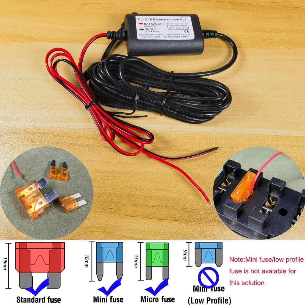 Continuous Power Dash Cam Hardwire Kit - Low Voltage Protection & Easy Install