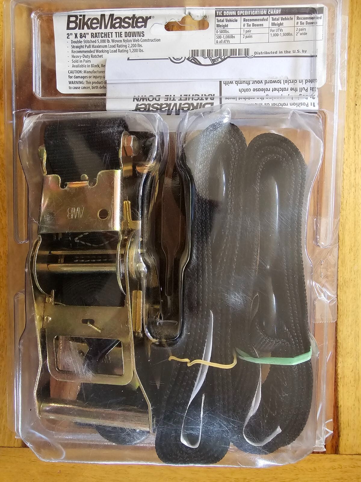 BikeMaster Ratchet Tie Downs 2" x 84", Black