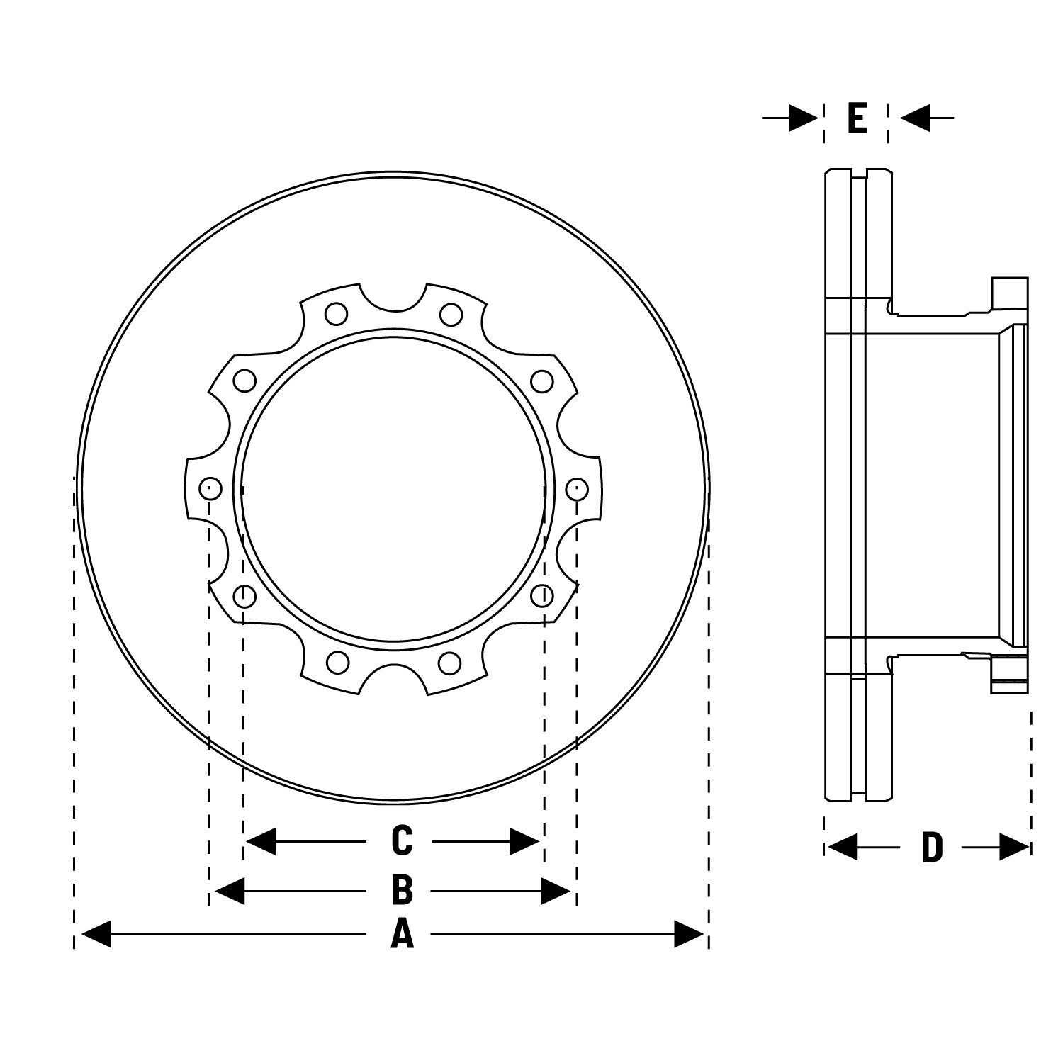 Air Disc Brake Rotor (U-Shaped Type) for Caliper Bendix® ADB22X®, ADB22X®-LT Dia
