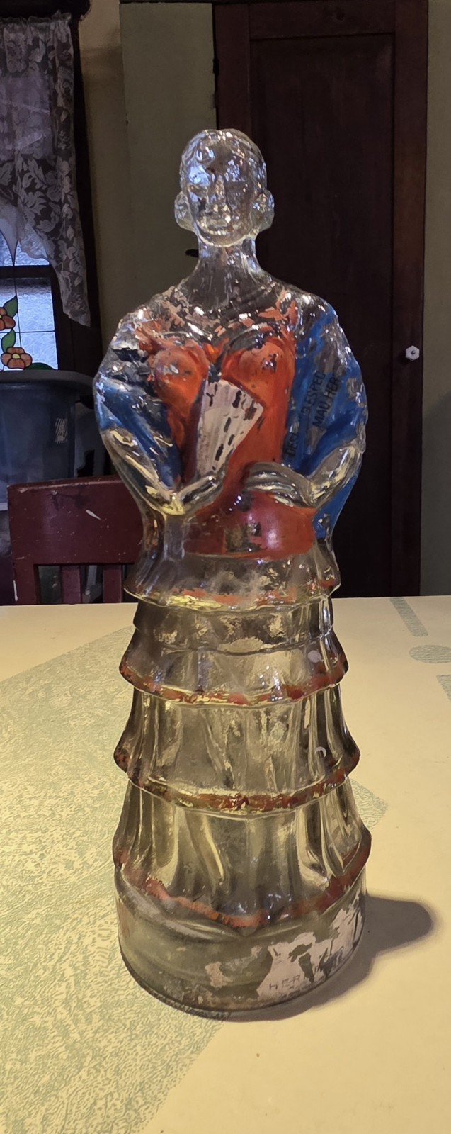 Vintage Glass Bottle Flamenco Dancer Lady Made In Spain Liquor Heavy 12" Woman