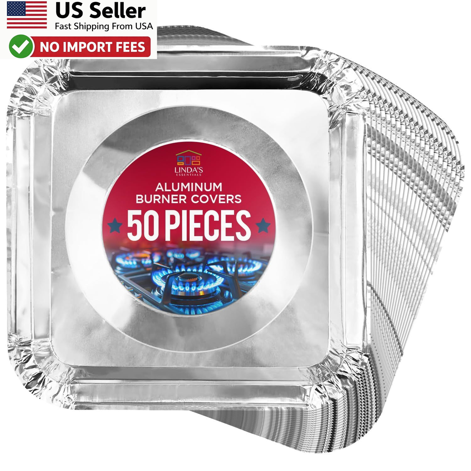 50 Pack Aluminum Gas Stove Burner Covers Disposable Heat Resistant FROM USA