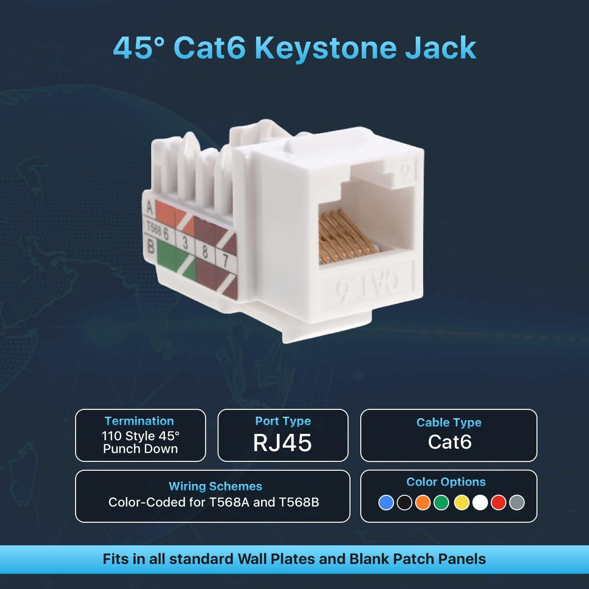 50 Pack Cat6 Keystone Ethernet Wall Jacks RJ45 Punch 50 PCS, White