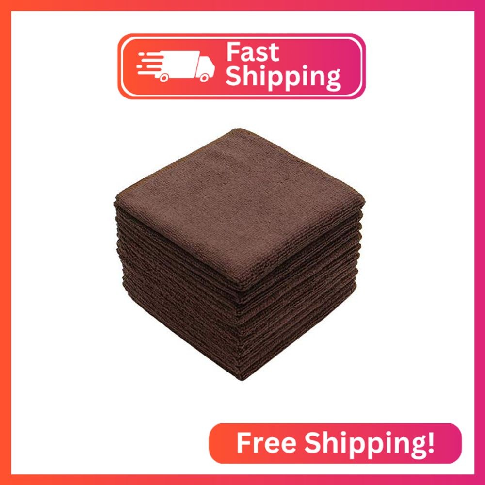 VeraSong Microfiber Cleaning Cloth, Washcloths, 12x12 inch, 10 Pack, Brown