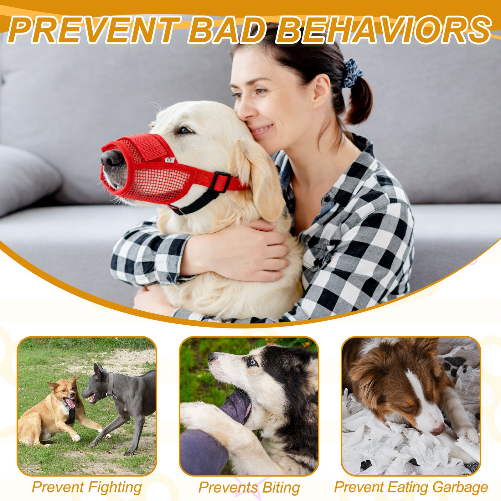 Dog Muzzle Soft Mesh Muzzle Mouth Guard Cover Red XXL