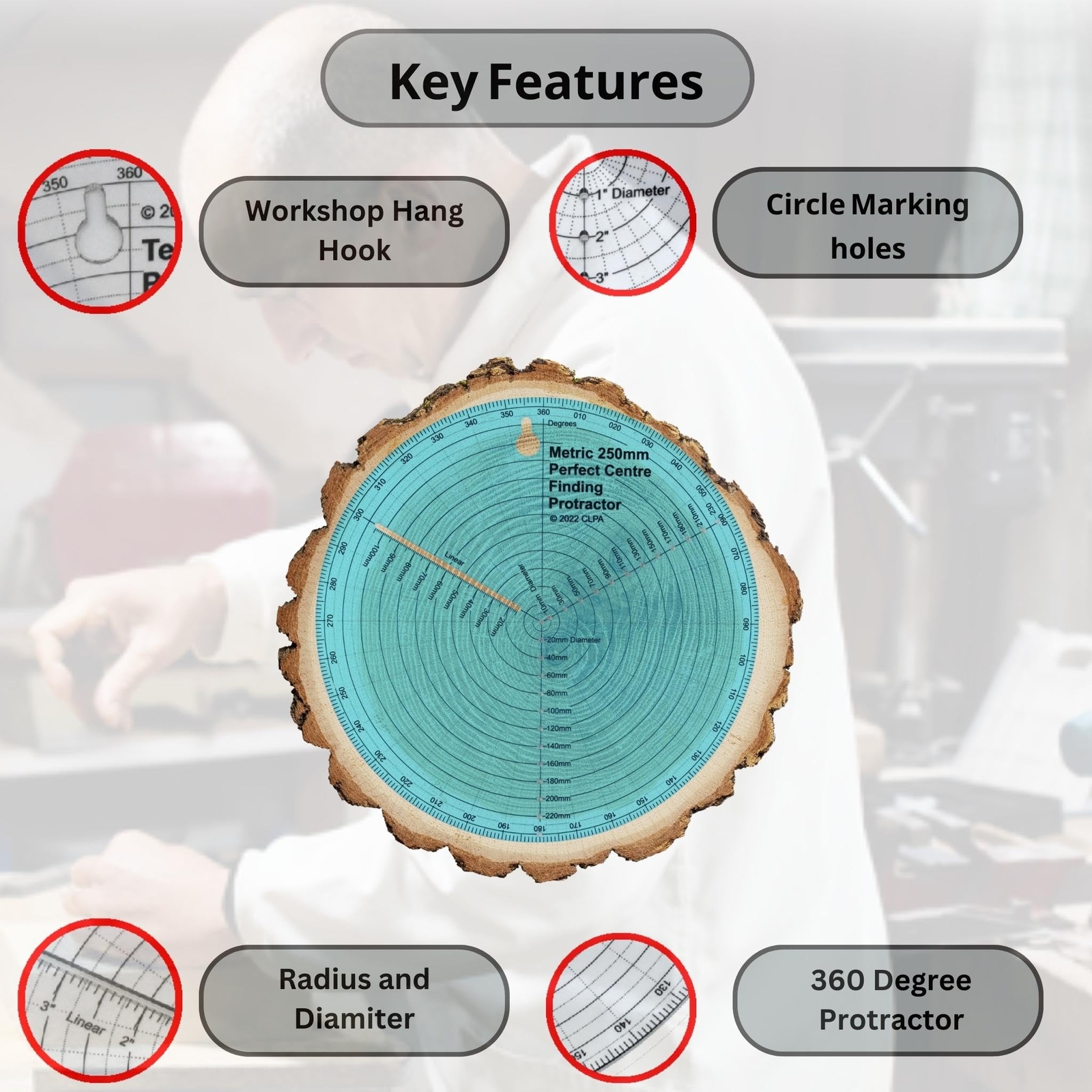 Clearly Printed 250mm Circle Center Finder Tool Protractor and Circle Maker T...