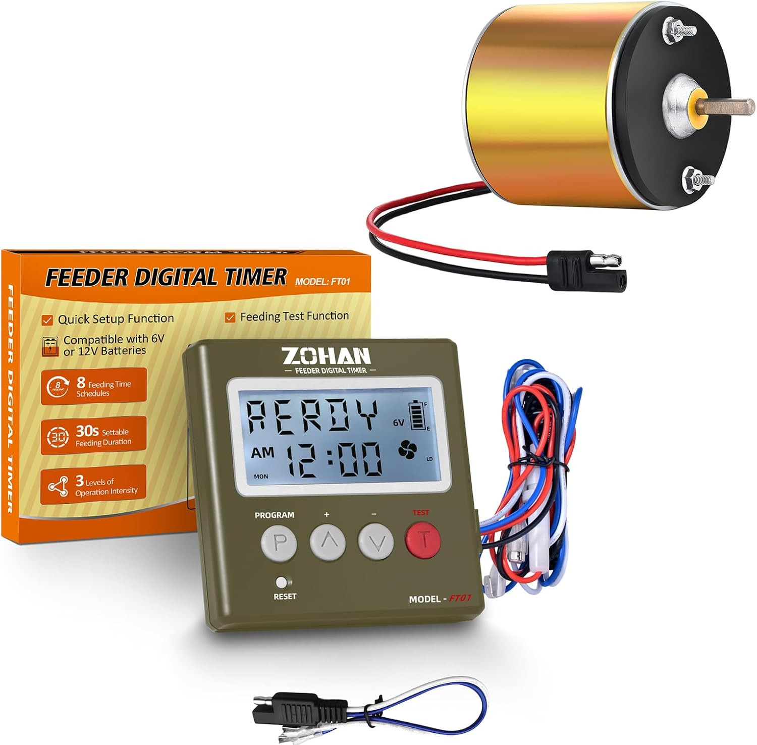 ZOHAN 12V Deer Feeder Motor&Ft01 Timer,1/4" Shaft Feeder Replacement Heavy-Duty