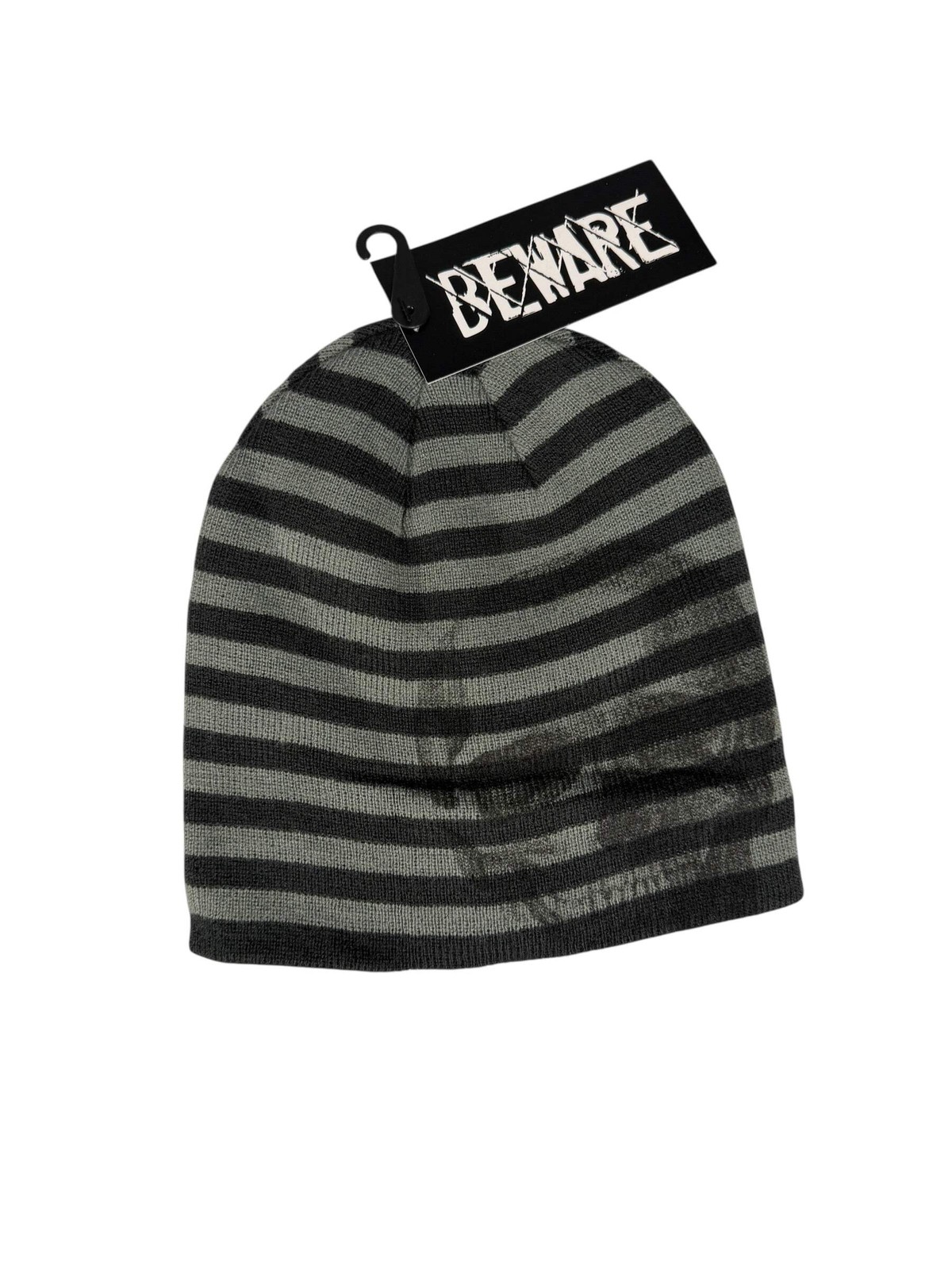 Beware Skull Knit Beanie Striped