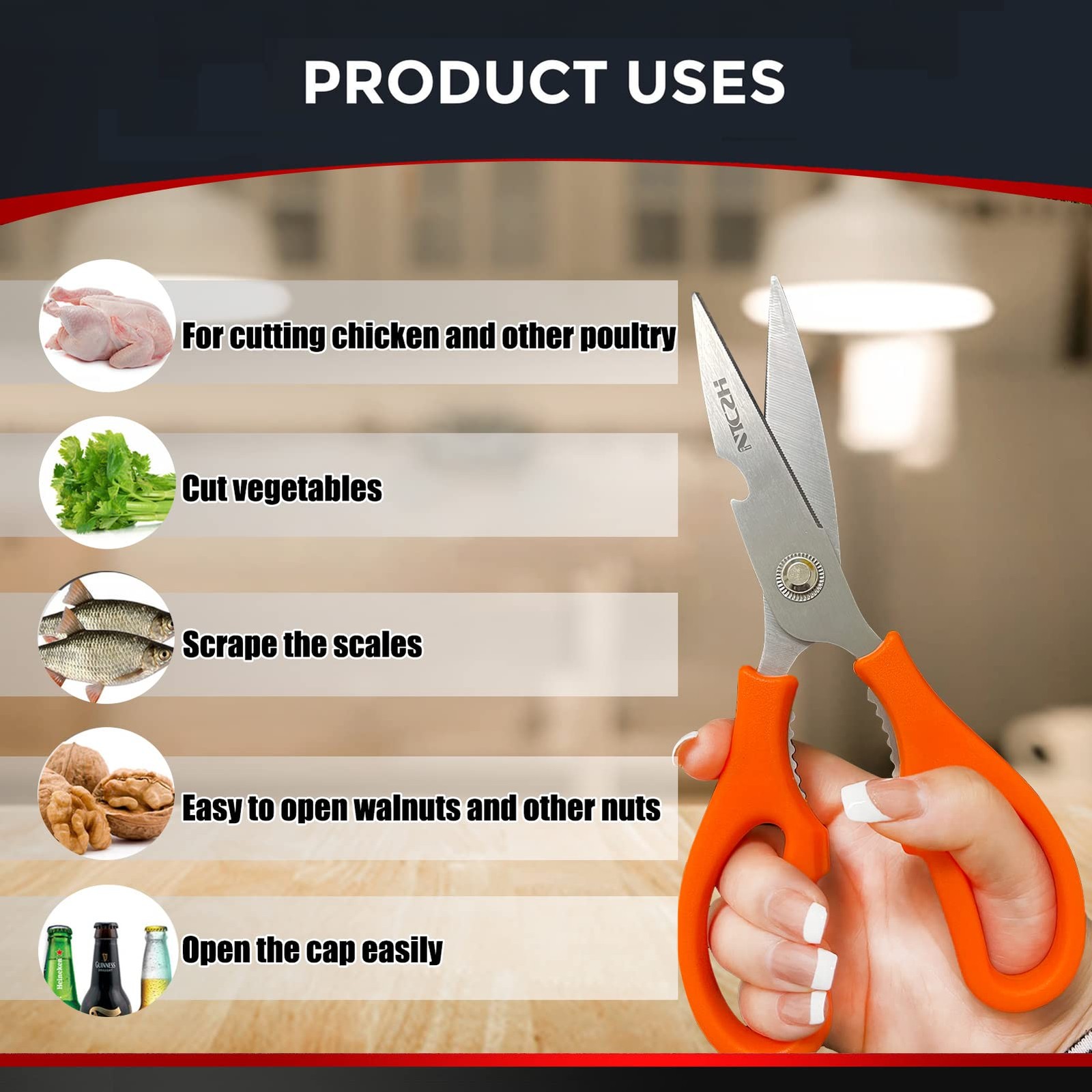 Kitchen Shears, Multi-function Heavy Duty Dishwasher Safe Poultry Shears, Foo...