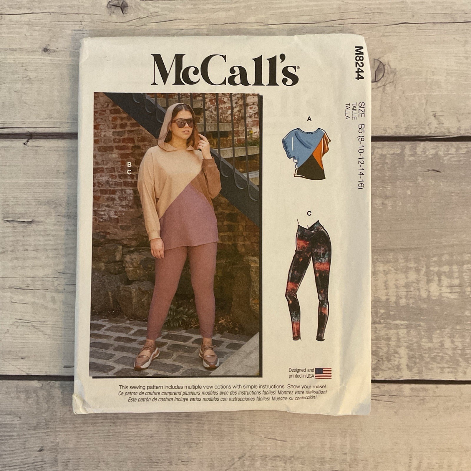 McCalls 8244 Sewing Pattern Colorblock Top Hood Leggings Knit Miss 8-16 UNCUT