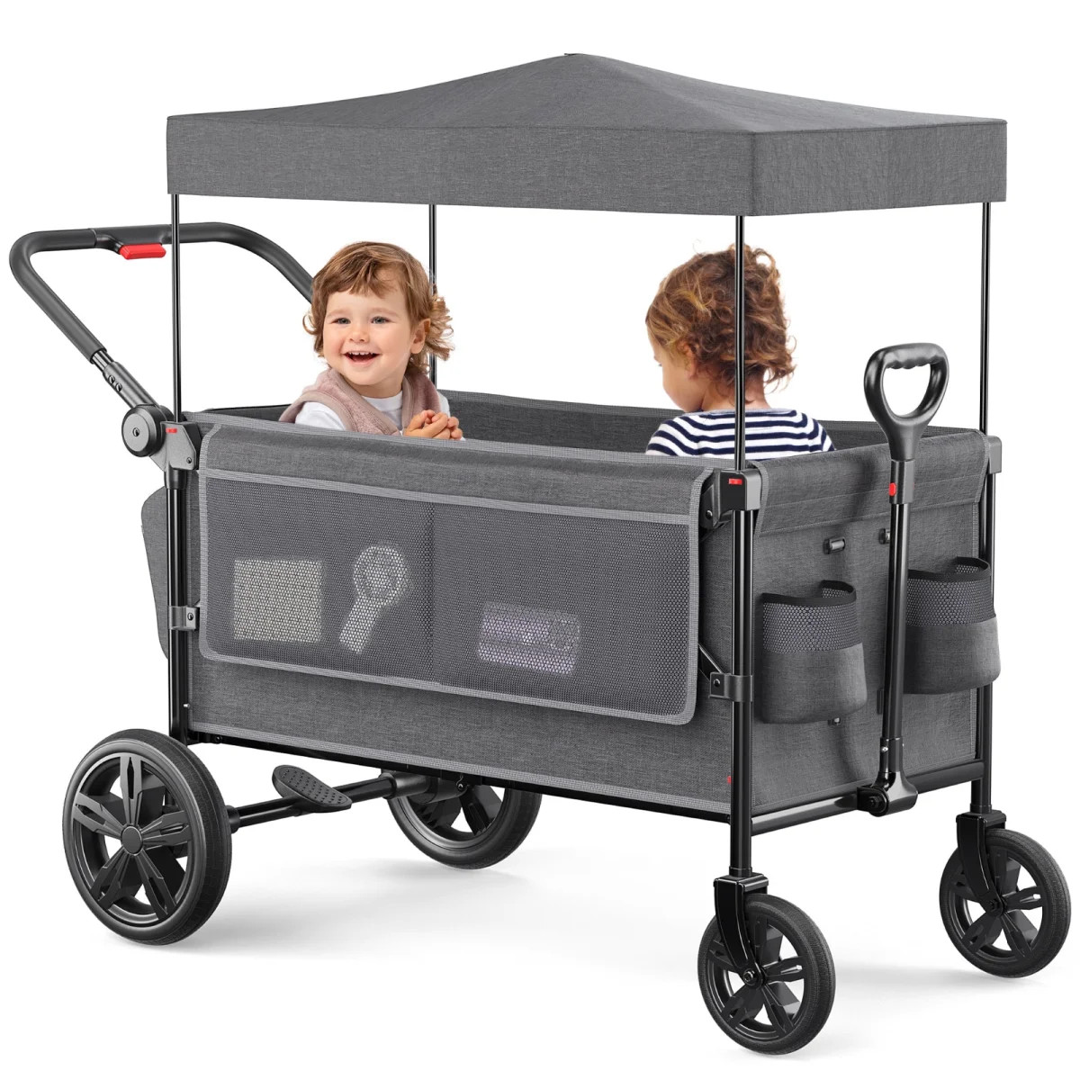 All-Terrain Stroller Wagon for Toddlers with Canopy, Parent Organizer, Adjustabl