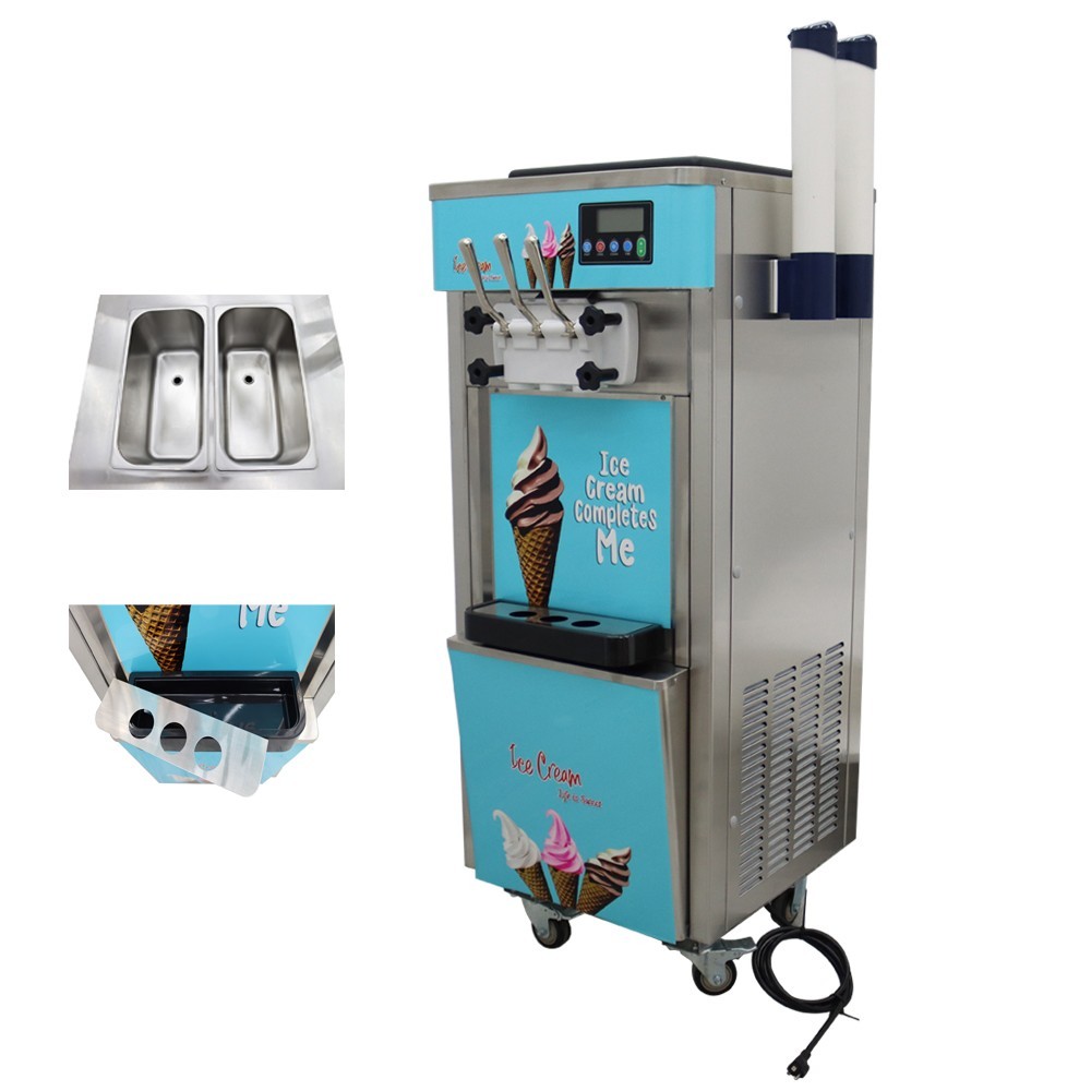 3 Heads Soft Ice Cream Machine Ice Cream Maker 110V 1800W Two 6L Hopper 20-30L/H