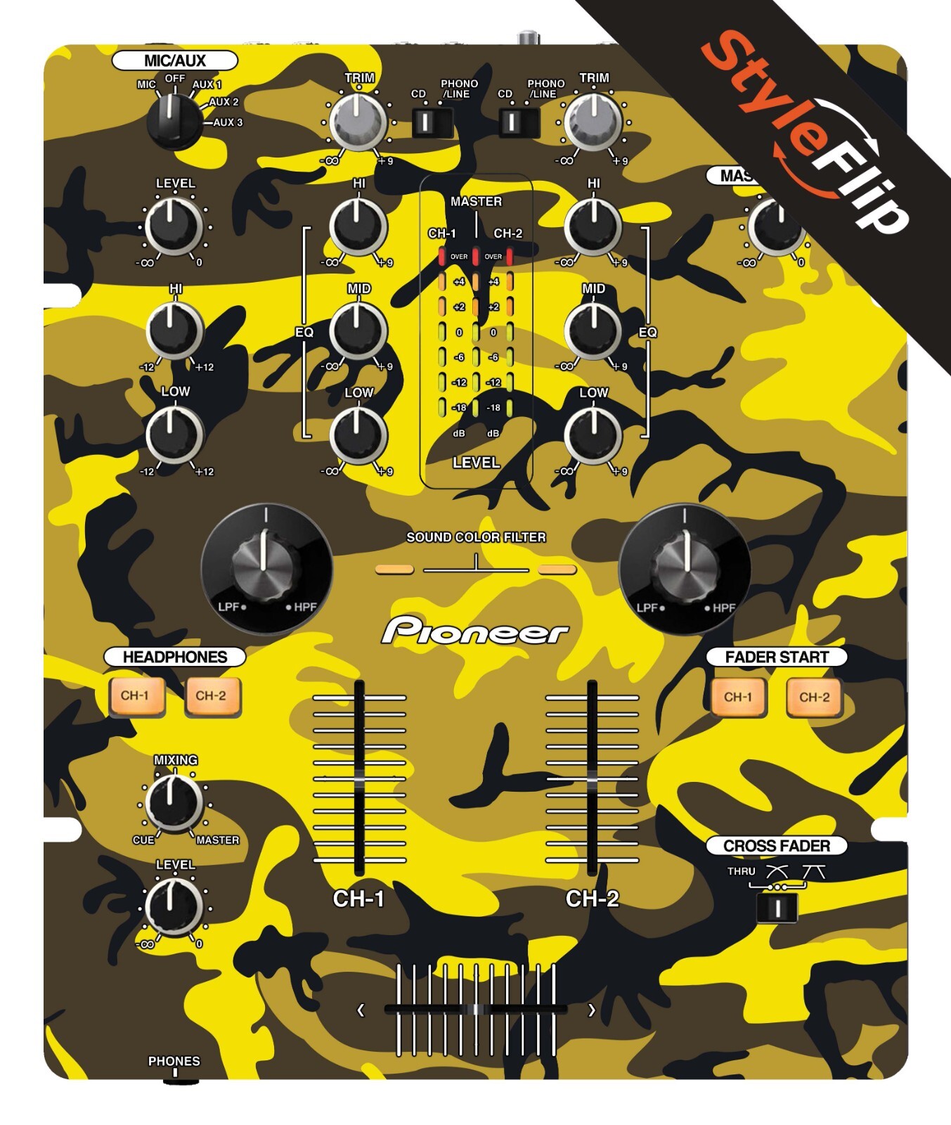 Pioneer DJM-250 | Yellow Camo | Protective Decal | StyleFlip Skins