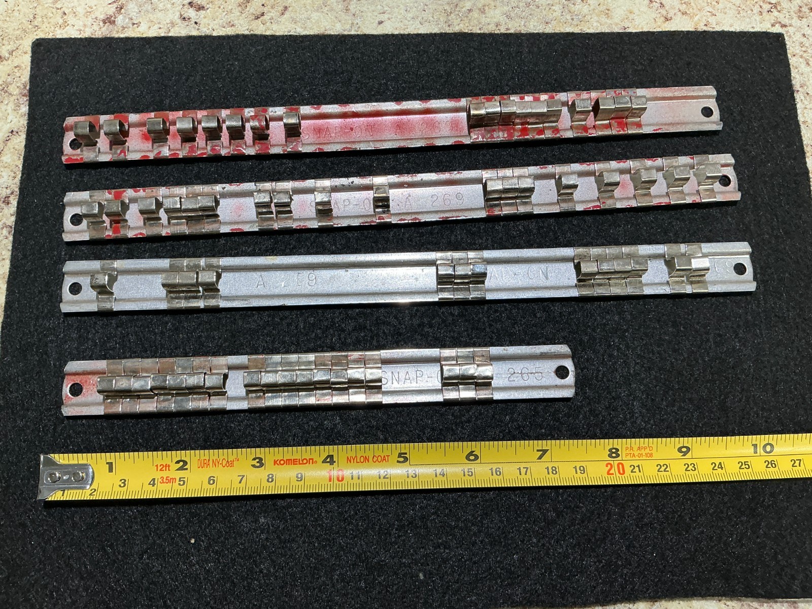 SNAP-ON 1/4" DRIVE 4 pc METAL SOCKET RAILS #A269, A265